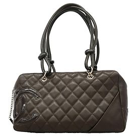 Bolsa de Ombro Chanel Cambon em Pele de Cordeiro Castanho escuro