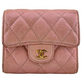 Chanel Pink Matelassé Caviar Skin Tri-fold Wallet Pink