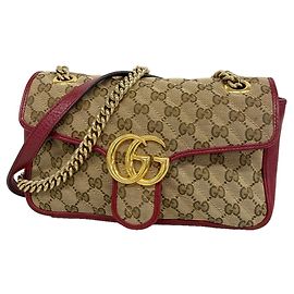 Bolso de hombro Gucci GG Canvas Marmont Roja Beige
