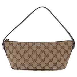 Gucci Web Boat Pochette GG Canvas and Leather Small Beige
