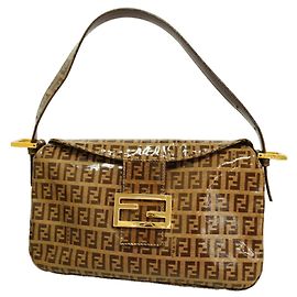 Fendi Zucchino Coated Canvas Handbag Brown