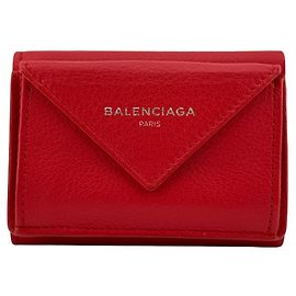Portefeuille Tri-Fold en cuir rouge Balenciaga Rouge