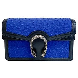 Bolsa de Ombro com Corrente Gucci 476432 Dionysus em Lã e Couro Azul
