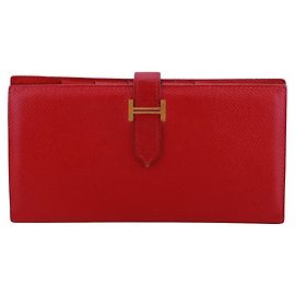 Hermès Cartera larga Hermes Bearn de piel Veau Epsom en rojo Roja