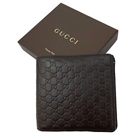 Gucci GG Monogram Leder Geldbörse Dunkelbraun Dunkelbraun