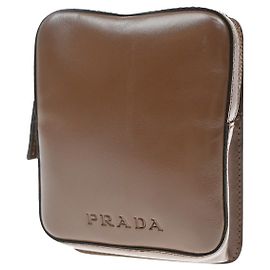 Bolsa de mão em couro com logo Prada Marrom