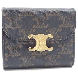 Céline Celine Tri-fold Wallet in Brown Canvas Brown