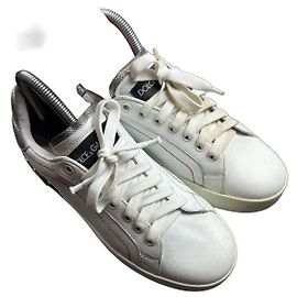Dolce & Gabbana Damen Sneaker Weiß Silber Leder Größe 38 Andere