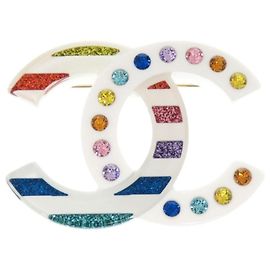 Broche Chanel Coco Mark em plástico multicolorido Branco Multicor