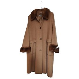 Marina Rinaldi Wool coat with mink collar and cuffs Brown Camel