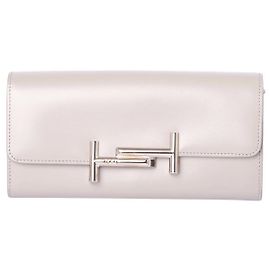 Autre Marque Tod’s Double T Grey Leather Continental Wallet with Shoulder Strap Other