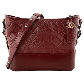 CHANEL - Borsa a tracolla Gabrielle Chanel in pelle stropicciata bordeaux Rosso