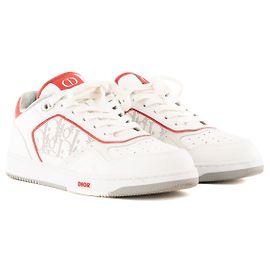 DIOR - Sneakers B27 Dior in pelle liscia bianca e rossa (T40) Bianco
