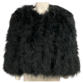 Yves Salomon Black Turkey Feather Cropped Jacket Black