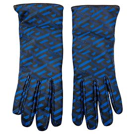 Luvas de couro de cordeiro Versace Blue / Black Logo Print Azul