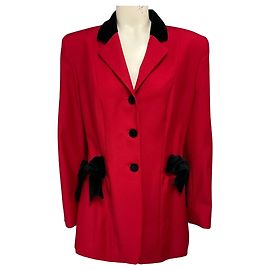 Moschino Cheap and Chic Wollblazer rot / schwarz mit Samtschleife Rot