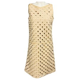 Marc Jacobs Vintage Beige Embroidered Cut Out Circle Design Sleeveless Dress Beige