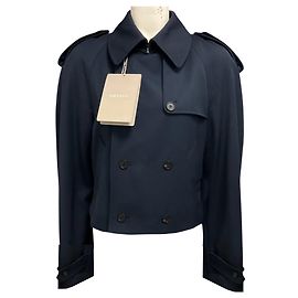 Alexander Mcqueen McQueen Navy Blue Double Breasted Cropped Trench Jacke Marineblau