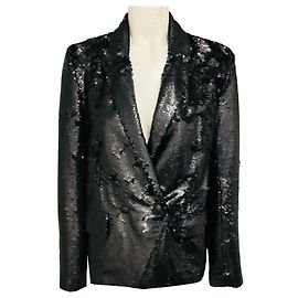 L'Agence Matte Black Kenzie Double Breasted Sequin Blazer Schwarz