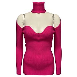 Autre Marque Arch4 Amandine Convertible Rippstrick-Kaschmirpullover Fuchsia Pink