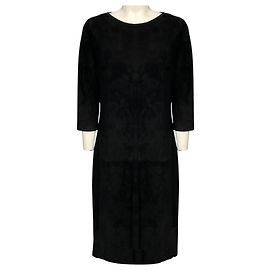 Jitrois Black Noir Three Quarter Sleeved Stretch Lambskin Suede Leather Dress Black