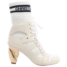 Christian Dior D-ZENITH Stiefeletten aus Leder x Stoff in Ivory, Größe EU 37 Beige