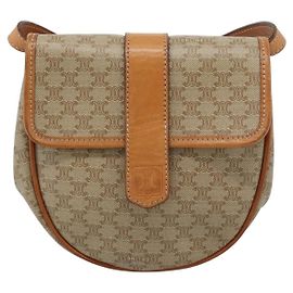 Céline Celine Vintage Macadam Canvas and Leather Bege