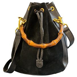 Gucci Suede Bamboo Drawstring Bucket Bag Other