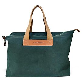 Lancel Sac de voyage en toile verte et cuir marron Marron Vert