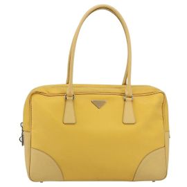 Prada Bauletto Tessuto with Saffiano Leather Medium Yellow