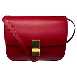 Céline Bolso de hombro Celine Red Classic Box Calfskin Leather Roja
