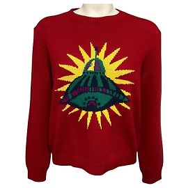 Pull-over en maille de laine Gucci avec imprimé graphique intarsia UFO rouge Rouge