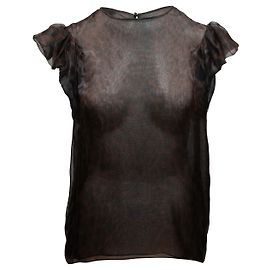 Blusa in seta trasparente con stampa leopardata marrone e nera Yves Saint Laurent Taglia US S Marrone