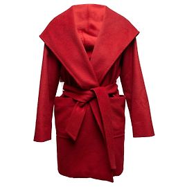 Red Max Mara Hooded Camel Hair Wrap Coat Size US 4 Red