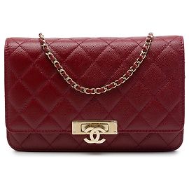 Borsa a tracolla Chanel Quilted Caviar Golden Class Wallet On Chain rossa Rosso