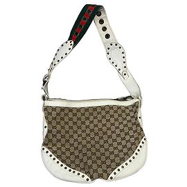 Bolsa de ombro Gucci Monogram em tela e couro branco Marrom Branco Outro