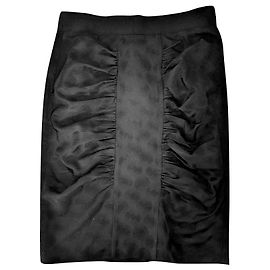 Dolce & Gabbana Black Ruched Jacquard Midi Skirt Black