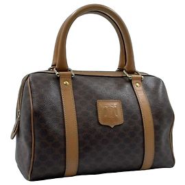 Céline Sac bowling Celine en toile enduite marron et cuir naturel Marron