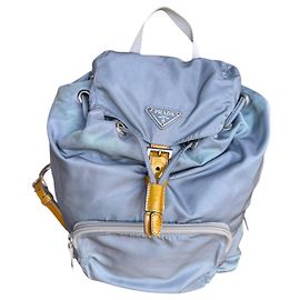 Mochila Prada Sport Ice Baby Blue Nylon Marrom Azul claro