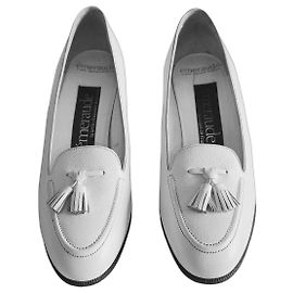 Autre Marque Émeraude White Leather Tassel Loafers White