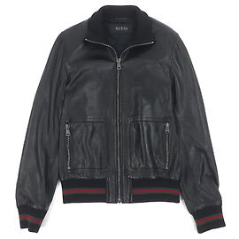 Blouson de cuero GUCCI Shelly Line Web Line Tom Ford Negro