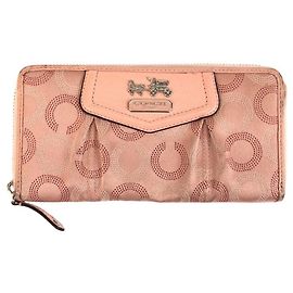 COACH Op Art Signature Canvas Leather Long Wallet Pink