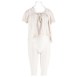 Autre Marque Top court blanc LENY à rayures bleues et dentelle Blanc