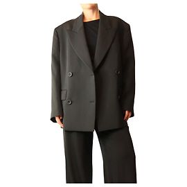Acne Black oversized double-breasted blazer - size UK 6 Black