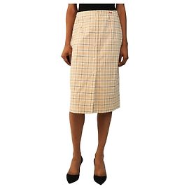 Prada Gonna midi a scacchi Naturale e lilla - size UK 8 Crudo