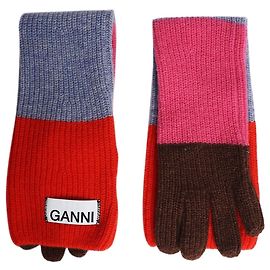 Ganni Guantes de lana de punto a rayas Multicolor
