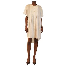 Loewe Vestido corto de lino de manga corta blanco - size UK 6 Blanco