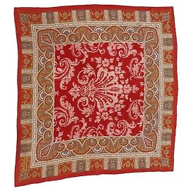 Lenço Valentino Vermelho Estampado Branco Vermelho Azul Dourado Cinza