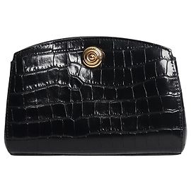 Autre Marque Clutch Pushlock in pelle effetto coccodrillo nero Nero