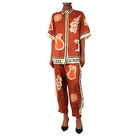 Autre Marque Set blusa e pantaloni stampati Soleil d’armour - size UK 6 Marrone